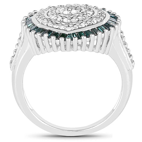 Bids.com 0.74 Carat Genuine White Diamond and Green Diamond .925 Sterling Silver Ring Rings