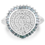 Bids.com 0.74 Carat Genuine White Diamond and Green Diamond .925 Sterling Silver Ring Rings