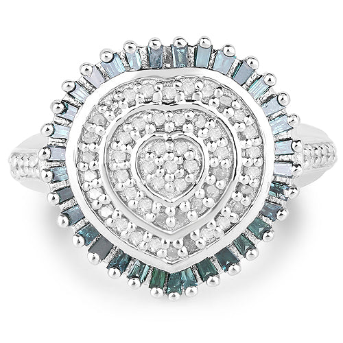 Bids.com 0.74 Carat Genuine White Diamond and Green Diamond .925 Sterling Silver Ring Rings