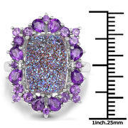 Bids.com 5.97 Carat Genuine Drusy Quartz and Amethyst .925 Sterling Silver Ring Rings
