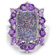 Bids.com 5.97 Carat Genuine Drusy Quartz and Amethyst .925 Sterling Silver Ring Rings
