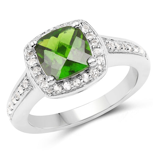Bids.com 1.67 Carat Genuine Chrome Diopside & White Topaz .925 Sterling Silver Ring Rings