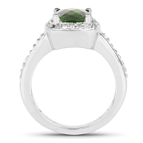 Bids.com 1.67 Carat Genuine Chrome Diopside & White Topaz .925 Sterling Silver Ring Rings