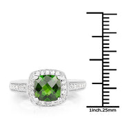 Bids.com 1.67 Carat Genuine Chrome Diopside & White Topaz .925 Sterling Silver Ring Rings
