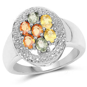Bids.com 1.54 Carat Genuine Multi Sapphire .925 Sterling Silver Ring Rings