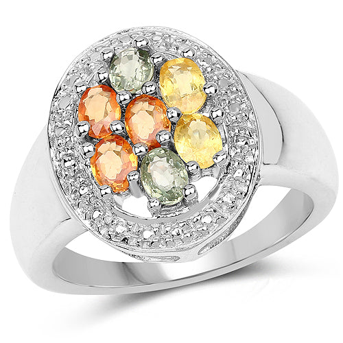 Bids.com 1.54 Carat Genuine Multi Sapphire .925 Sterling Silver Ring Rings