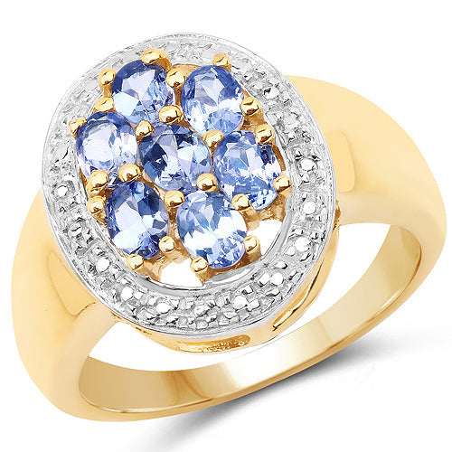 Bids.com 14K Yellow Gold Plated 1.19 Carat Genuine Tanzanite .925 Sterling Silver Ring Rings