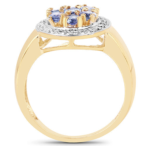 Bids.com 14K Yellow Gold Plated 1.19 Carat Genuine Tanzanite .925 Sterling Silver Ring Rings