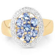 Bids.com 14K Yellow Gold Plated 1.19 Carat Genuine Tanzanite .925 Sterling Silver Ring Rings
