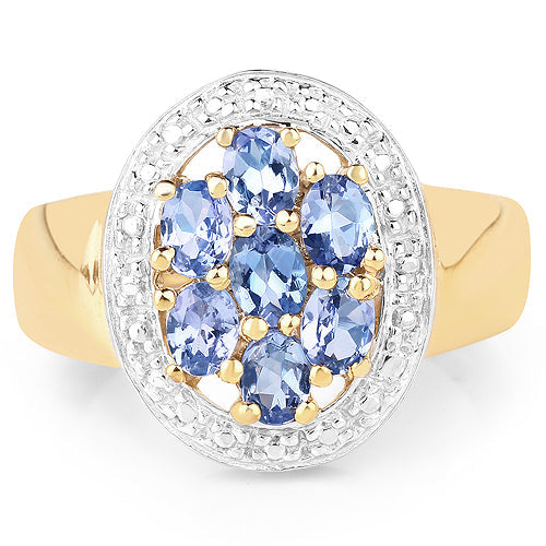 Bids.com 14K Yellow Gold Plated 1.19 Carat Genuine Tanzanite .925 Sterling Silver Ring Rings