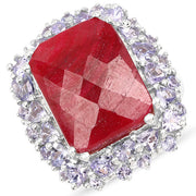 Bids.com 15.13 Carat Dyed Ruby & Tanzanite .925 Sterling Silver Ring Rings