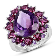 Bids.com 11.22 Carat Genuine Amethyst & Rhodolite .925 Sterling Silver Ring Rings