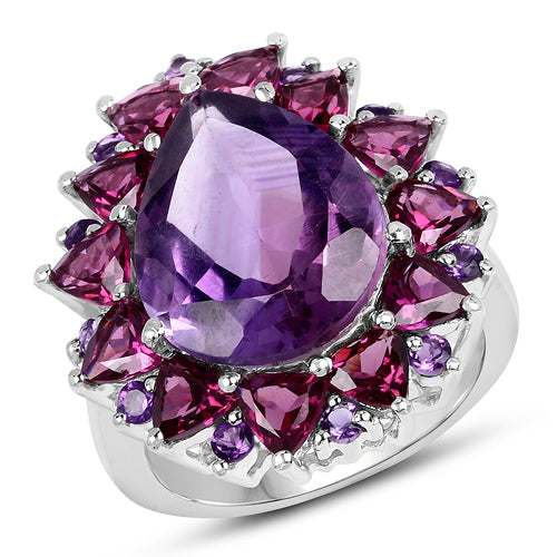 Bids.com 11.22 Carat Genuine Amethyst & Rhodolite .925 Sterling Silver Ring Rings