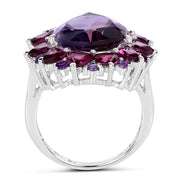 Bids.com 11.22 Carat Genuine Amethyst & Rhodolite .925 Sterling Silver Ring Rings