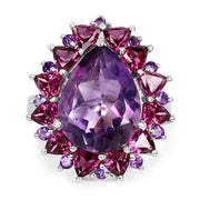 Bids.com 11.22 Carat Genuine Amethyst & Rhodolite .925 Sterling Silver Ring Rings