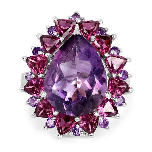 Bids.com 11.22 Carat Genuine Amethyst & Rhodolite .925 Sterling Silver Ring Rings