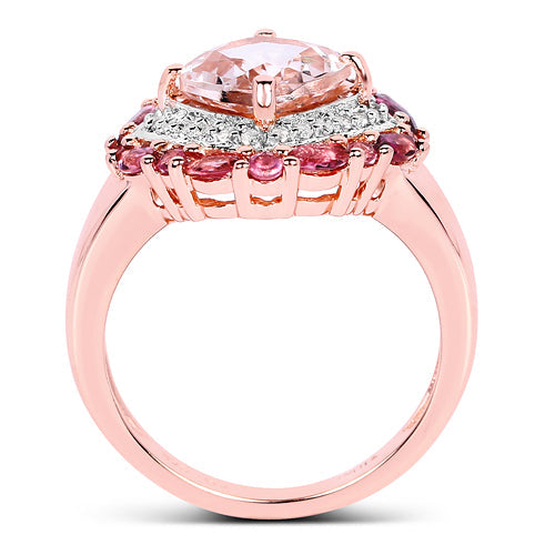 Bids.com 14K Rose Gold Plated 3.11 Carat Genuine Morganite, Pink Tourmaline & White Topaz .925 Sterling Silver Ring Rings