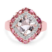 Bids.com 14K Rose Gold Plated 3.11 Carat Genuine Morganite, Pink Tourmaline & White Topaz .925 Sterling Silver Ring Rings