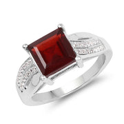 Bids.com 2.99 Carat Genuine Garnet and White Topaz .925 Sterling Silver Ring Rings
