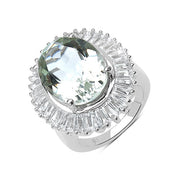 Bids.com 11.14 Carat Genuine Green Amethyst and White Topaz .925 Sterling Silver Ring Rings