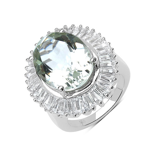 Bids.com 11.14 Carat Genuine Green Amethyst and White Topaz .925 Sterling Silver Ring Rings