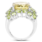 Bids.com 9.38 Carat Genuine Lemon Quartz & Peridot .925 Sterling Silver Ring Rings