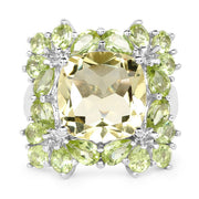 Bids.com 9.38 Carat Genuine Lemon Quartz & Peridot .925 Sterling Silver Ring Rings