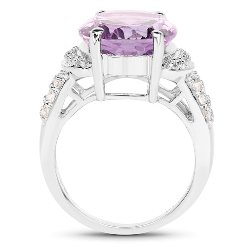 Bids.com 8.98 Carat Genuine Amethyst & White Topaz .925 Sterling Silver Ring Rings