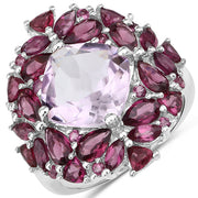 Bids.com 8.19 Carat Genuine Pink Amethyst and Rhodolite .925 Sterling Silver Ring Rings