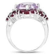 Bids.com 8.19 Carat Genuine Pink Amethyst and Rhodolite .925 Sterling Silver Ring Rings