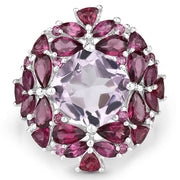 Bids.com 8.19 Carat Genuine Pink Amethyst and Rhodolite .925 Sterling Silver Ring Rings