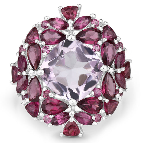 Bids.com 8.19 Carat Genuine Pink Amethyst and Rhodolite .925 Sterling Silver Ring Rings