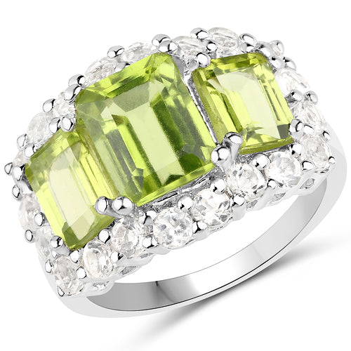 Bids.com 6.00 Carat Genuine Peridot and White Topaz .925 Sterling Silver Ring Rings