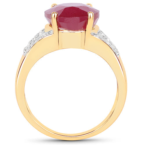 Bids.com 14K Yellow Gold Plated 5.49 Carat Glass Filled Ruby and White Topaz .925 Sterling Silver Ring Rings