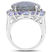 Bids.com 13.99 Carat Genuine Labradorite and Tanzanite .925 Sterling Silver Ring Rings