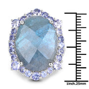Bids.com 13.99 Carat Genuine Labradorite and Tanzanite .925 Sterling Silver Ring Rings