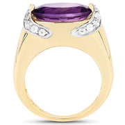 Bids.com 14K Yellow Gold Plated 4.98 Carat Genuine Amethyst and White Topaz .925 Sterling Silver Ring Rings