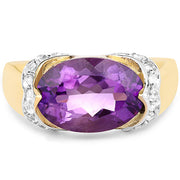 Bids.com 14K Yellow Gold Plated 4.98 Carat Genuine Amethyst and White Topaz .925 Sterling Silver Ring Rings
