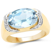 Bids.com 14K Yellow Gold Plated 6.56 Carat Genuine Blue Topaz and White Topaz .925 Sterling Silver Ring Rings