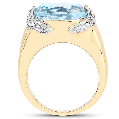 Bids.com 14K Yellow Gold Plated 6.56 Carat Genuine Blue Topaz and White Topaz .925 Sterling Silver Ring Rings
