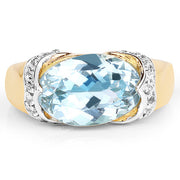 Bids.com 14K Yellow Gold Plated 6.56 Carat Genuine Blue Topaz and White Topaz .925 Sterling Silver Ring Rings