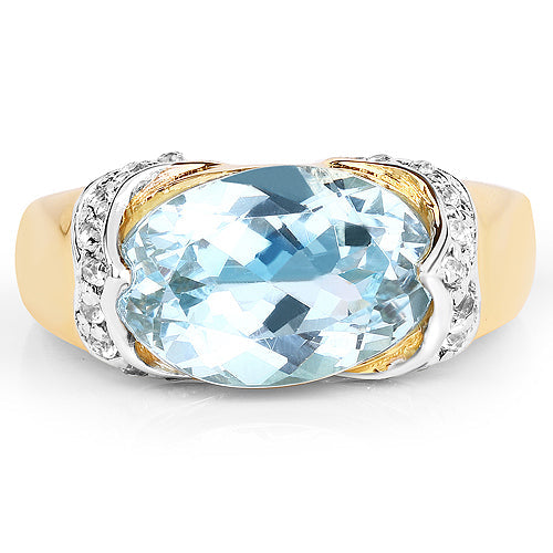 Bids.com 14K Yellow Gold Plated 6.56 Carat Genuine Blue Topaz and White Topaz .925 Sterling Silver Ring Rings