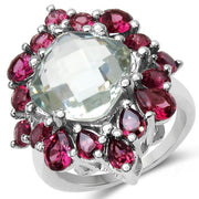 Bids.com 8.61 Carat Genuine Green Amethyst & Rhodolite .925 Sterling Silver Ring Rings
