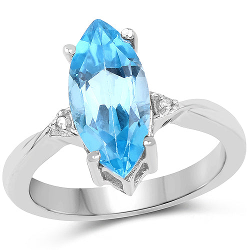 Bids.com 3.67 Carat Genuine Swiss Blue Topaz and White Diamond .925 Sterling Silver Ring Rings