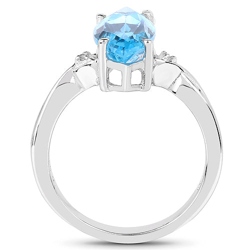 Bids.com 3.67 Carat Genuine Swiss Blue Topaz and White Diamond .925 Sterling Silver Ring Rings
