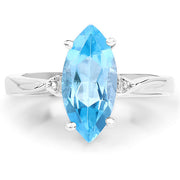 Bids.com 3.67 Carat Genuine Swiss Blue Topaz and White Diamond .925 Sterling Silver Ring Rings