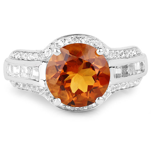 Bids.com 2.81 Carat Genuine Citrine and White Topaz .925 Sterling Silver Ring Rings
