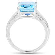 Bids.com 5.78 Carat Genuine Swiss Blue Topaz and White Topaz .925 Sterling Silver Ring Rings