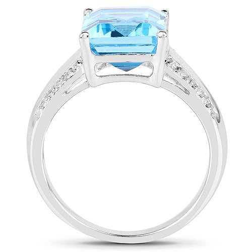 Bids.com 5.78 Carat Genuine Swiss Blue Topaz and White Topaz .925 Sterling Silver Ring Rings