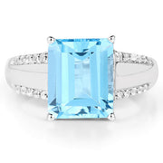 Bids.com 5.78 Carat Genuine Swiss Blue Topaz and White Topaz .925 Sterling Silver Ring Rings